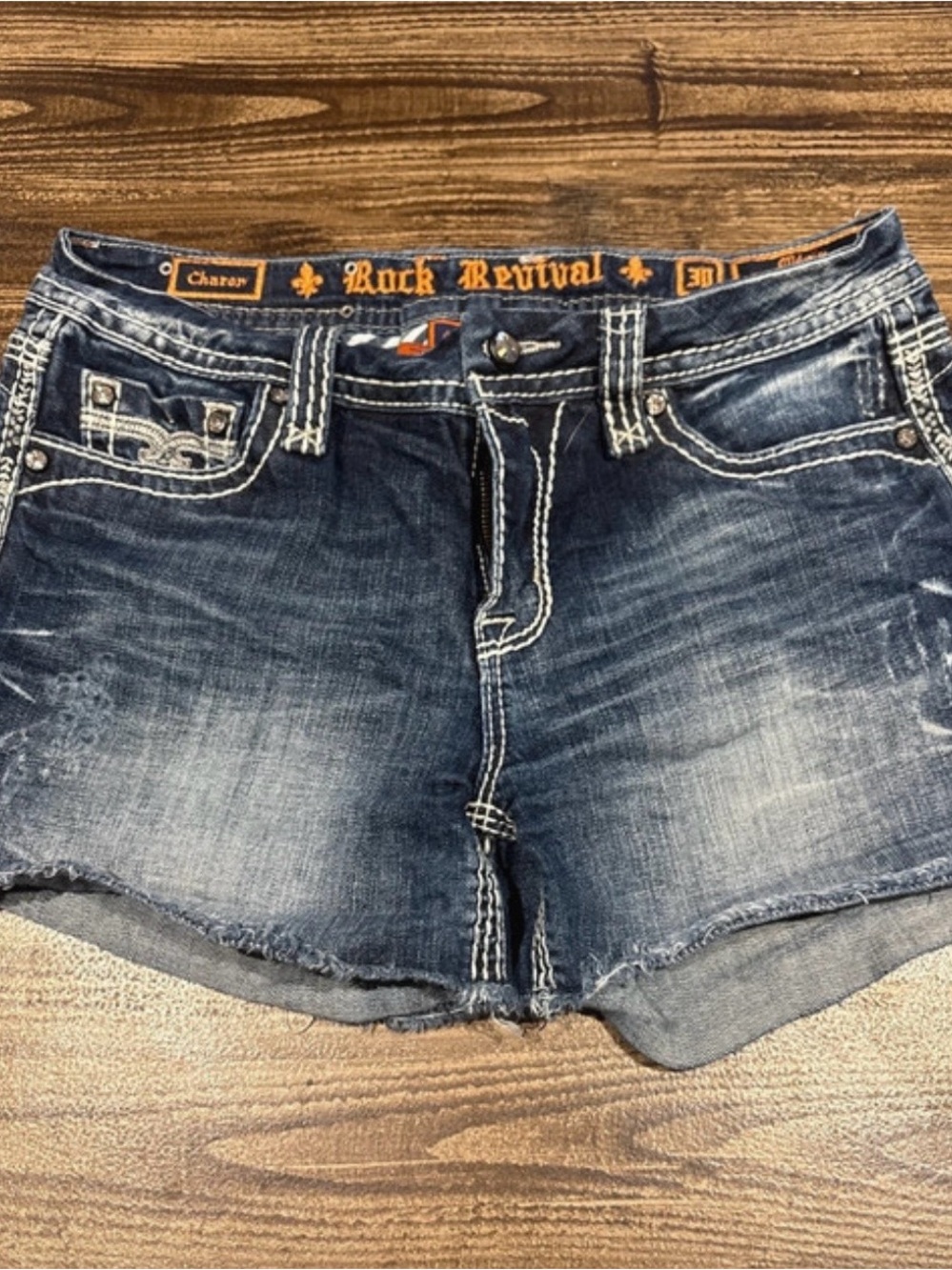 Rock Revival Dark Blue Distressed Denim Shorts size 30